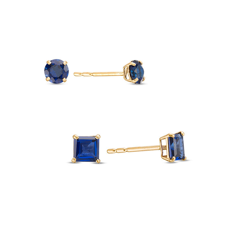 4mm Multi-Shape Simulated Blue Sapphire Stud Earrings Set in 10K Gold ...