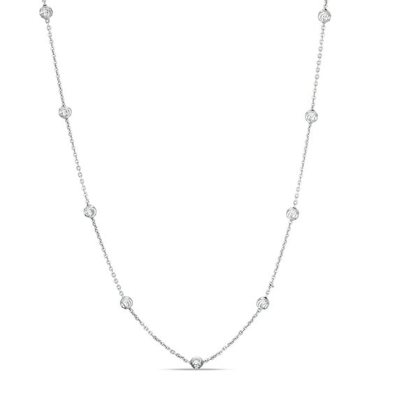 Diamond-Cut Hollow Bead Station Necklace in Sterling Silver