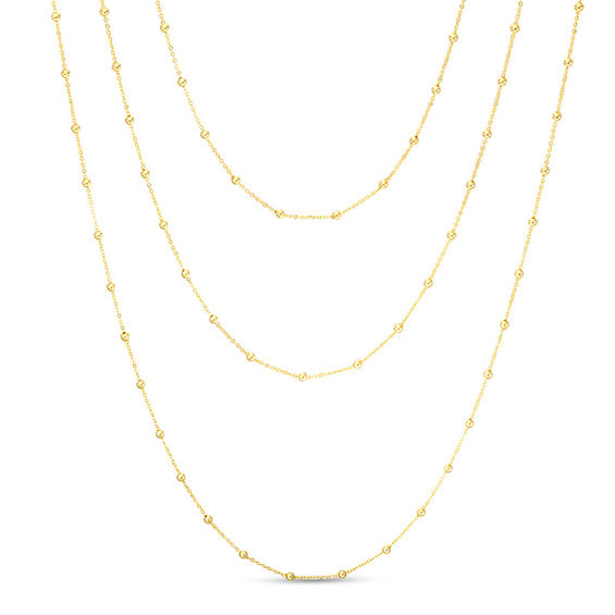 Triple Strand Bead Station Bib Necklace in 10K Gold - 20"