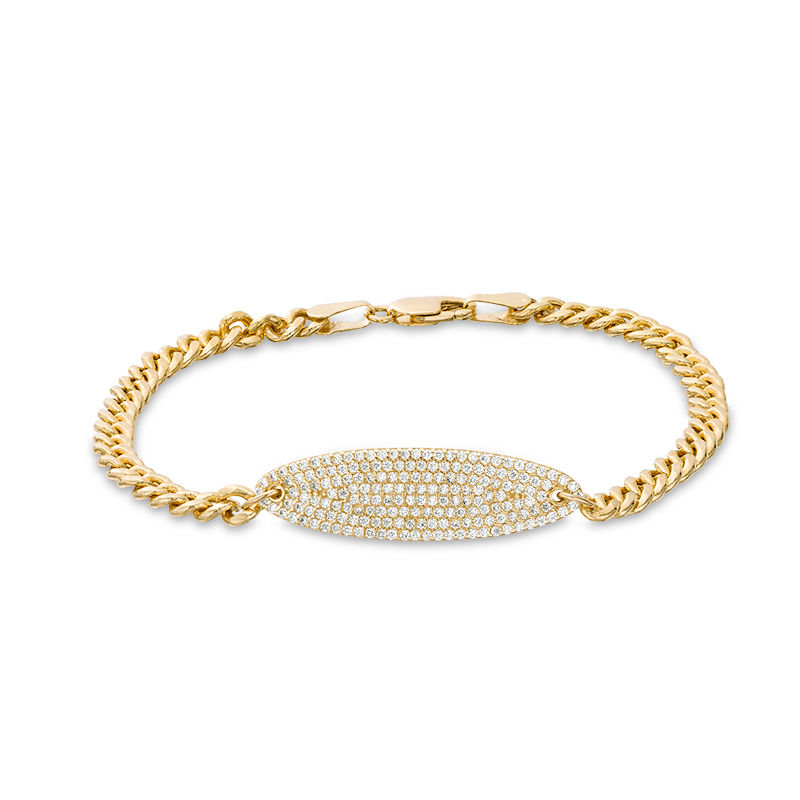 Cubic Zirconia Oval ID Bracelet in 10K Gold - 7.25"