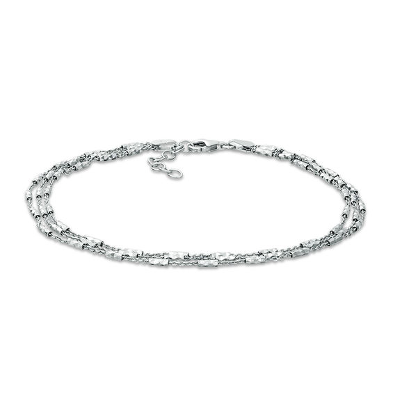 Diamond-Cut Tube Multi-Strand Anklet in Sterling Silver - 10"