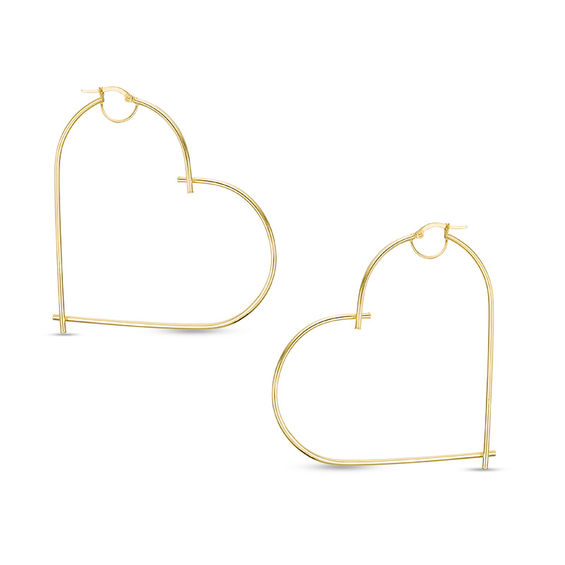 Adorna 14K Yellow Gold 1-1/4 Polished Open Heart Hoop Earrings