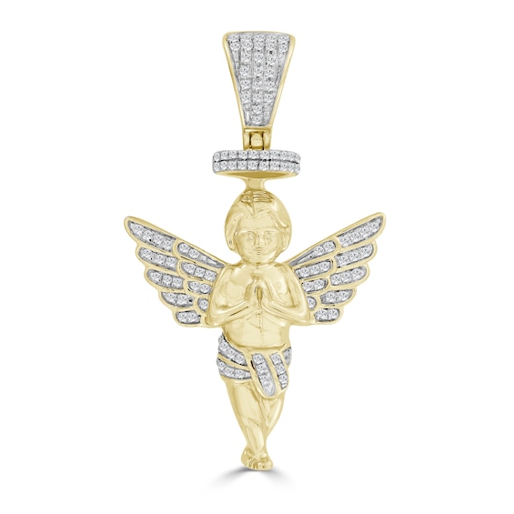 1/5 CT. T.W. Diamond Praying Angel Necklace Charm in 10K Gold