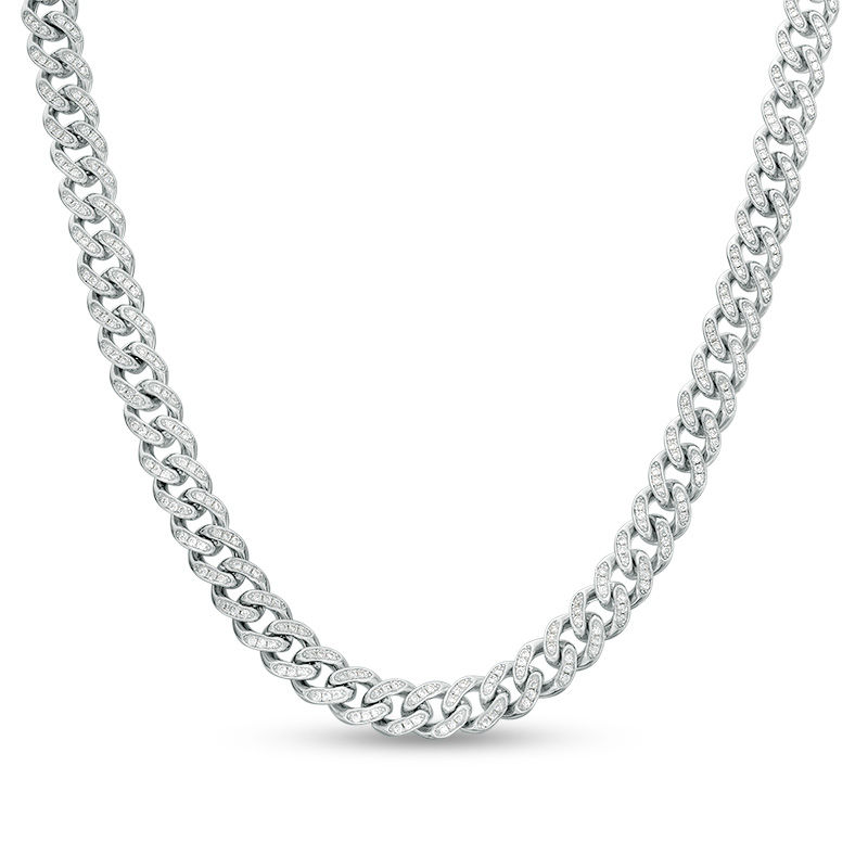 Cubic Zirconia 7mm Curb Chain Necklace in Solid Sterling Silver - 20