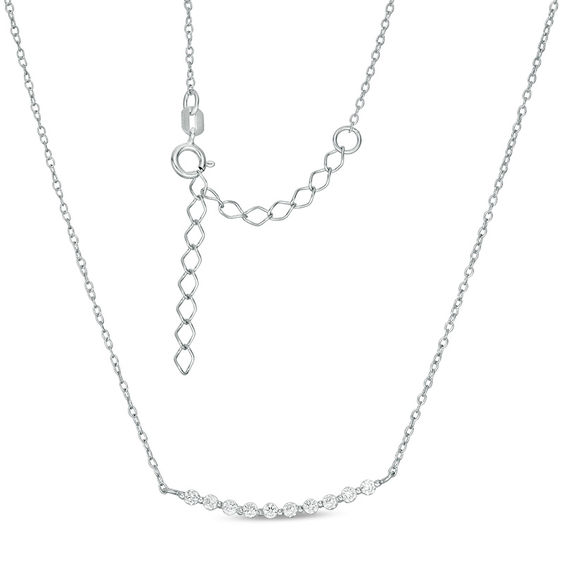 Cubic Zirconia Beaded Curved Bar Necklace in Sterling Silver - 19"