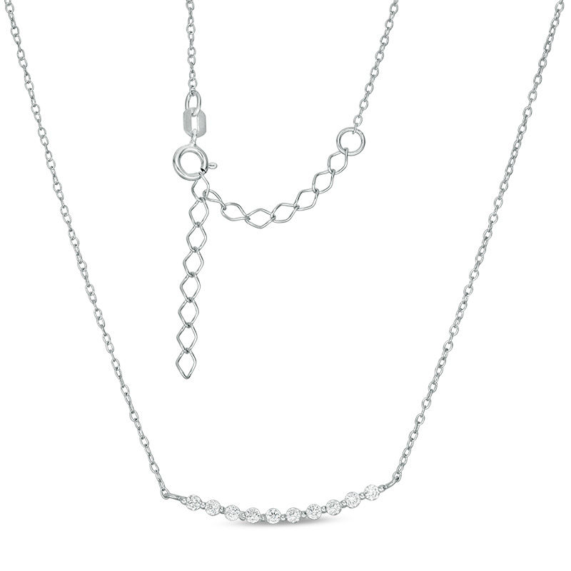 Cubic Zirconia Beaded Curved Bar Necklace in Sterling Silver - 19