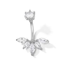 Solid Stainless Steel CZ Five Stone Beaded Arc Belly Button Ring - 14G