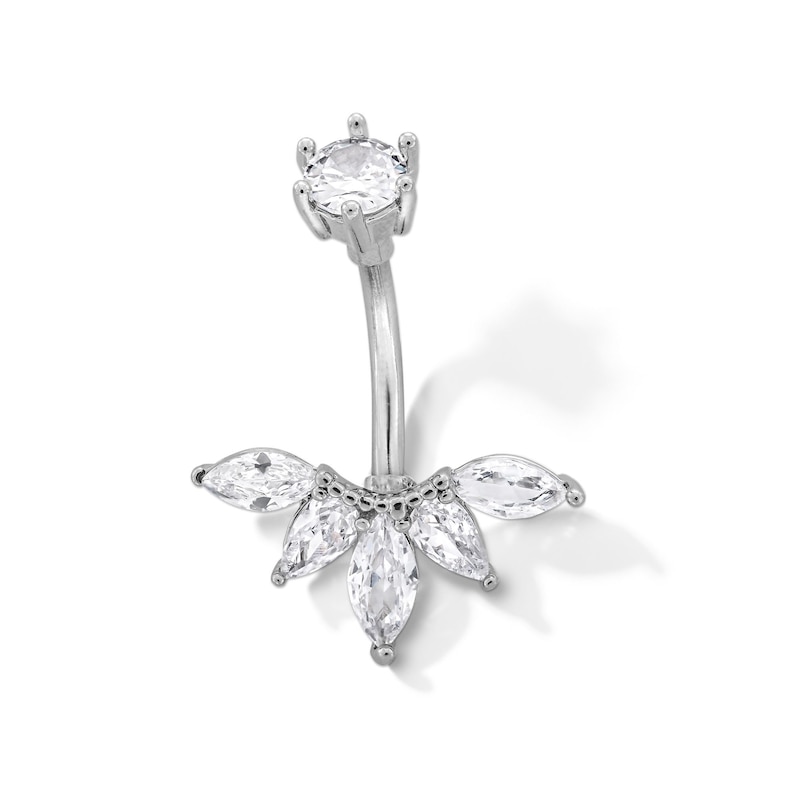 Main Image 1 of Solid Stainless Steel CZ Five Stone Beaded Arc Belly Button Ring - 14G