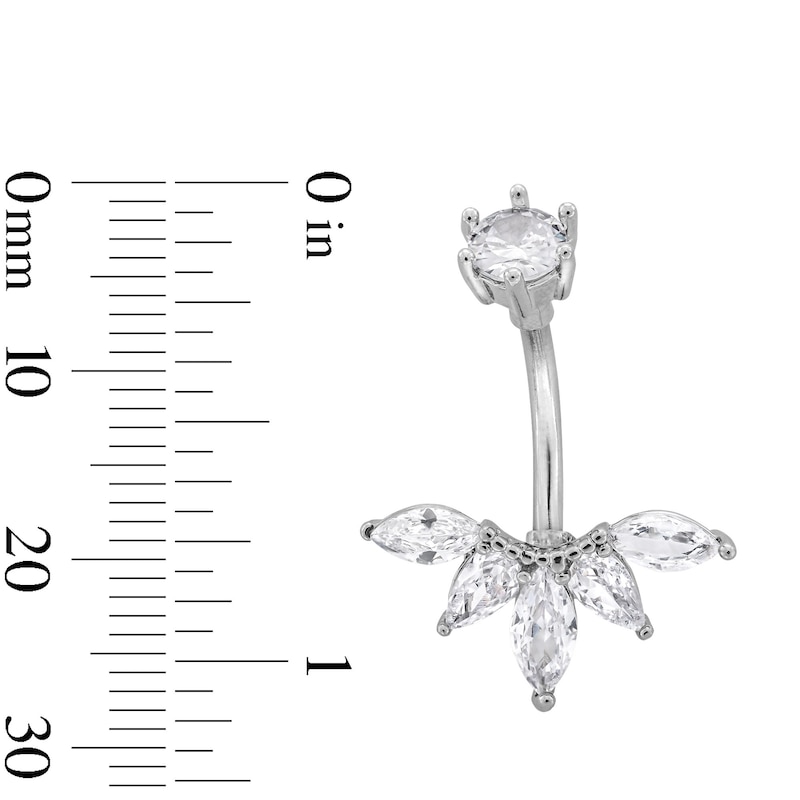 Main Image 2 of Solid Stainless Steel CZ Five Stone Beaded Arc Belly Button Ring - 14G