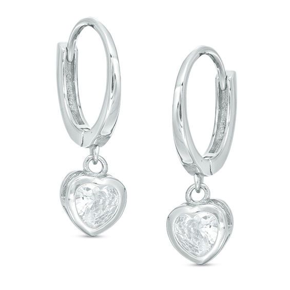 5mm Heart-Shaped Cubic Zirconia Drop Earrings in Sterling Silver