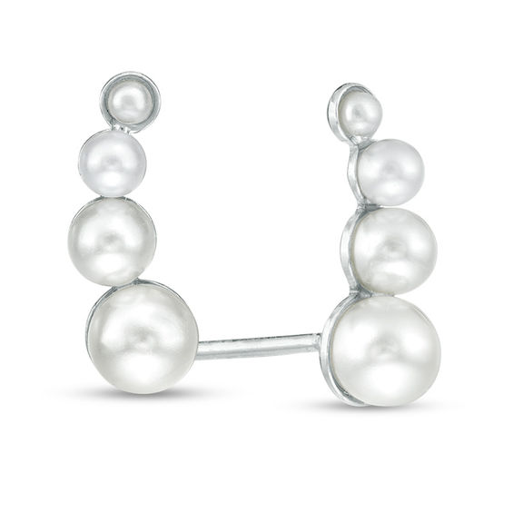 2 - 5mm Simulated Pearl Graduated Curve Crawler Earrings in Sterling Silver