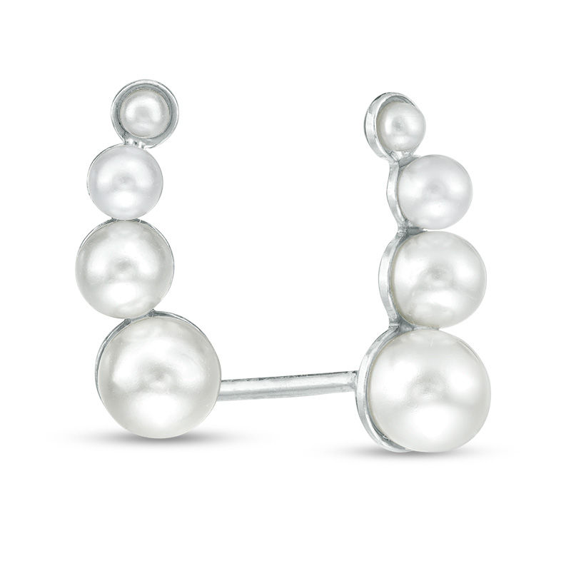 Main Image 1 of 2 - 5mm Simulated Pearl Graduated Curve Crawler Earrings in Sterling Silver