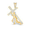 Thumbnail Image 0 of 1/20 CT. T.W. Diamond Beaded Jesus with Cross Necklace Charm in Sterling Silver with 14K Gold Plate