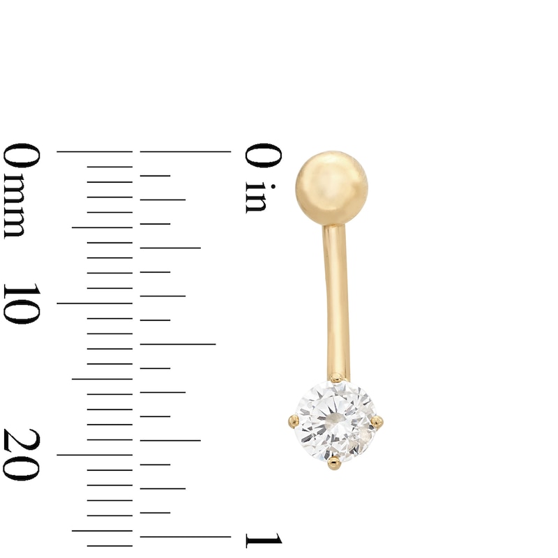 Main Image 3 of 10K Semi-Solid Gold CZ Solitaire Short Curve Belly Button Ring - 14G 3/8&quot;