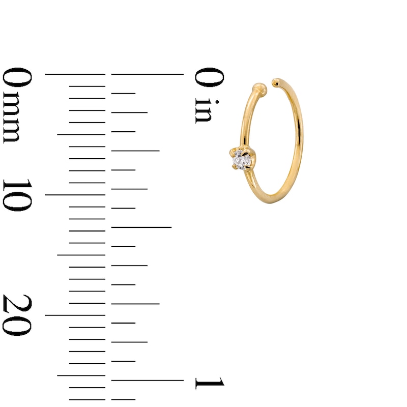 Main Image 3 of 14K Solid Gold Diamond Accent Solitaire Nose Hoop - 20G 5/16&quot;