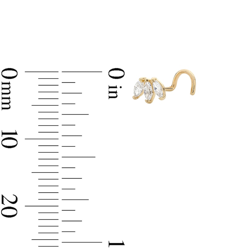 Main Image 3 of 14K Semi-Solid Gold CZ Marquise Floral Screw Nose Stud - 22G