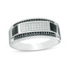 Thumbnail Image 1 of Black and White Cubic Zirconia Rectangle Cluster Ring in Sterling Silver - Size 10