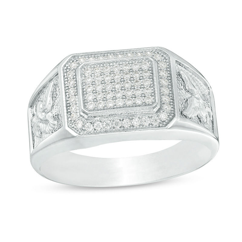 Cubic Zirconia Octagonal Cluster Frame Eagle Side Accent Ring in ...