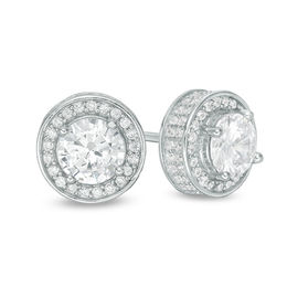 6mm Cubic Zirconia Frame Stud Earrings in Solid Sterling Silver