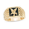 10mm Square Onyx Flying Eagle Twist Signet Ring in 10K Gold - Size 10