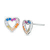 Thumbnail Image 0 of Multi-Color Cubic Zirconia Heart Outline Stud Earrings in Sterling Silver