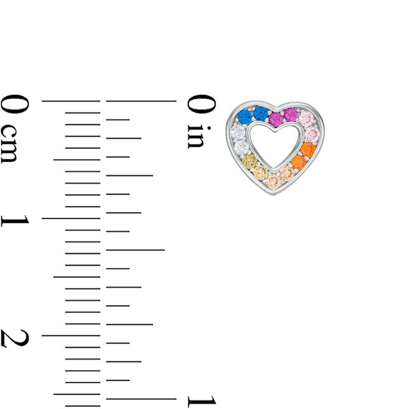 Multi-Color Cubic Zirconia Heart Outline Stud Earrings in Sterling Silver