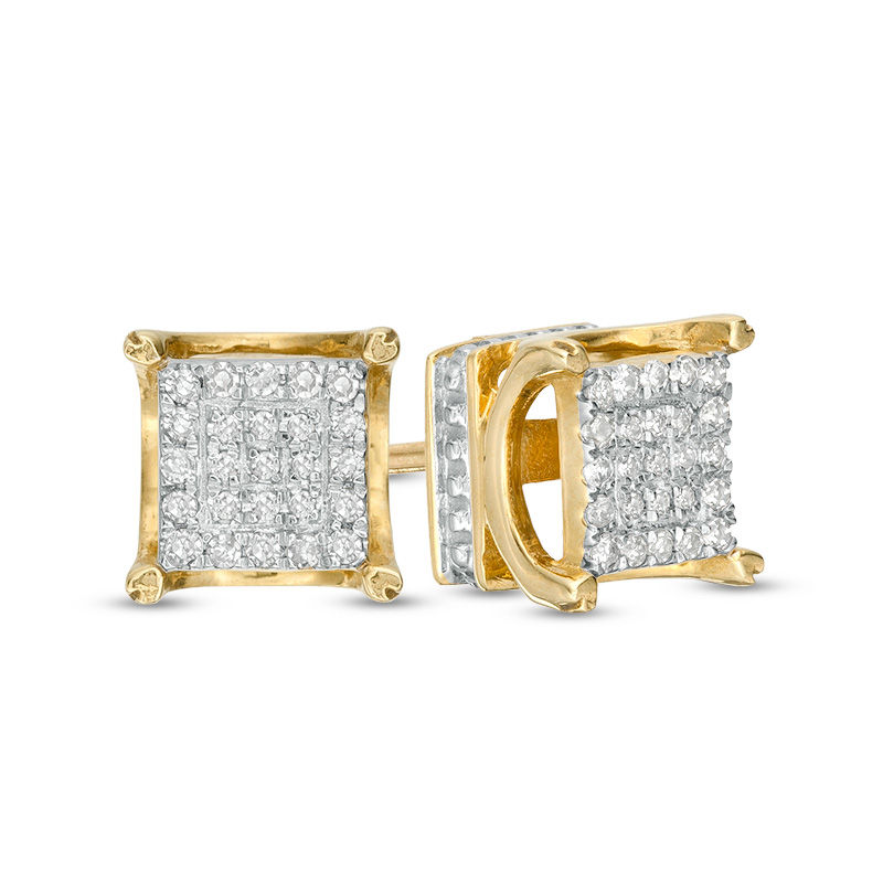 14KT Yellow Gold Square-Shaped Elegant Diamond Stud Earrings