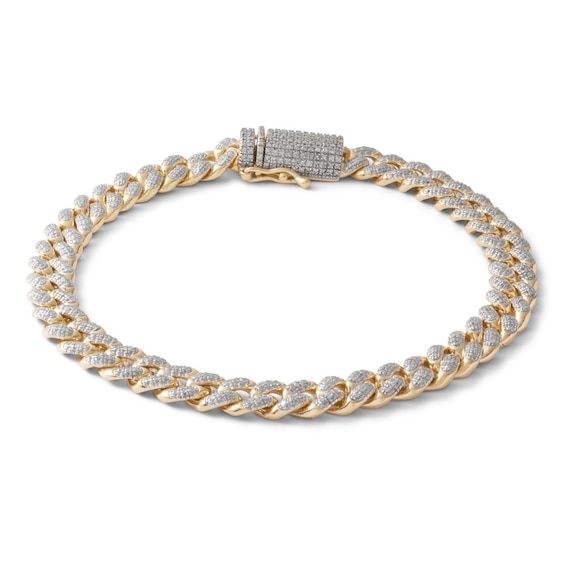 1 CT. T.W. Diamond Pavé Curb Link Bracelet in Sterling Silver with 14K ...