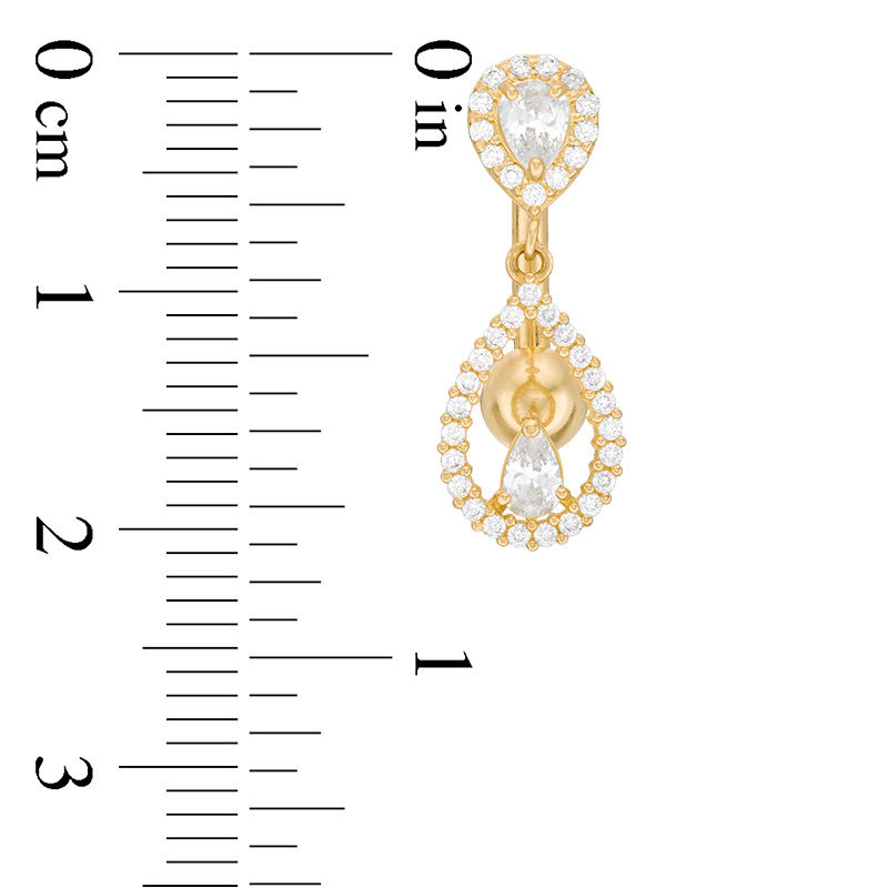 10K Solid Gold CZ Pear-Shaped and Round Teardrop Frame Dangle Top