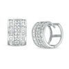 Thumbnail Image 0 of Square and Round Cubic Zirconia Multi-Row Huggie Hoop Earrings in Sterling Silver