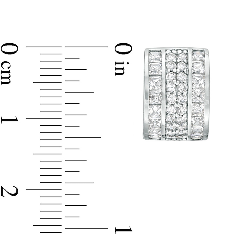 Square and Round Cubic Zirconia Multi-Row Huggie Hoop Earrings in Sterling Silver