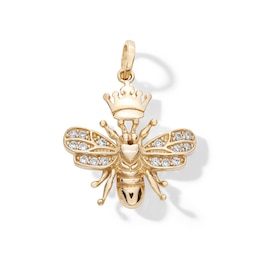 Cubic Zirconia Bumblebee with Crown Necklace Charm in 10K Solid Gold