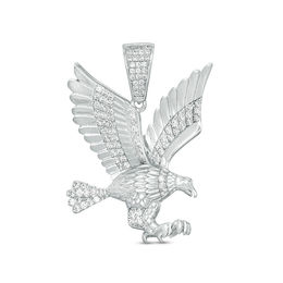 Cubic Zirconia Diamond-Cut Landing Eagle Necklace Charm in Solid Sterling Silver