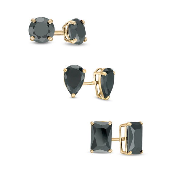 Multi-Shape Cubic Zirconia Stud Earrings Set in 10K Gold