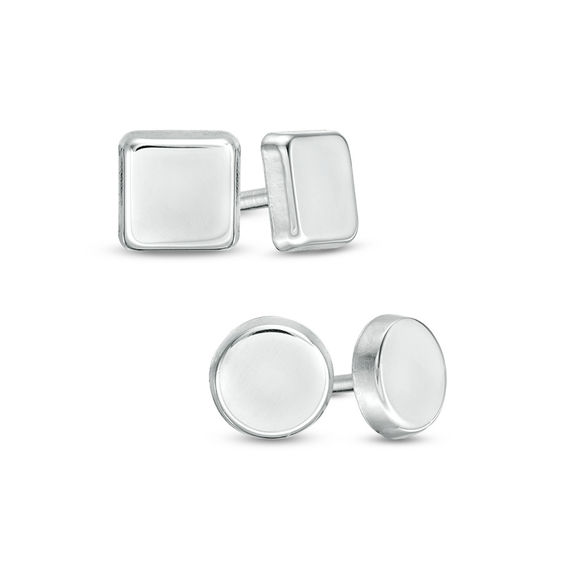 Square and Circle Stud Earrings Set in Sterling Silver