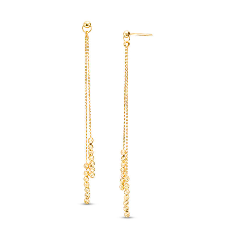 Main Image 1 of Diamond-Cut Beaded Double Chain Drop Earrings in 10K Gold