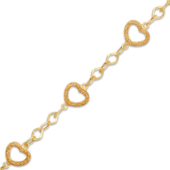 Made in Italy Hollow Glitter Enamel Heart Outline and Marquise Link Bracelet in 10K Gold - 7.5"
