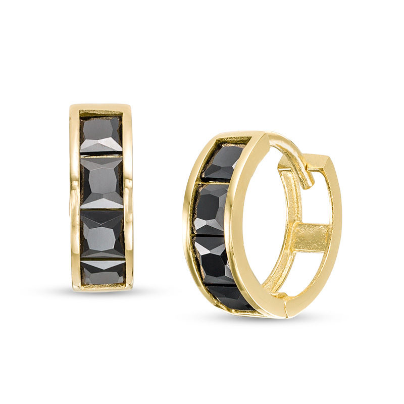 3mm Square Black Cubic Zirconia Huggie Hoop Earrings in 14K Gold