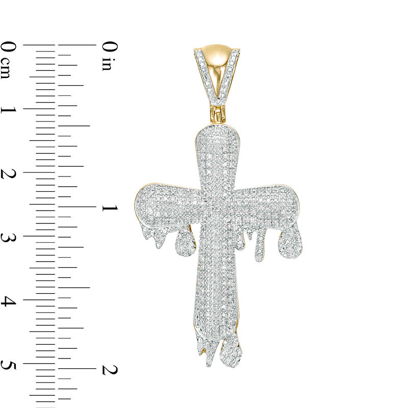 3/8 CT. T.W. Diamond Dripping Rounded Cross Necklace Charm in 10K Gold
