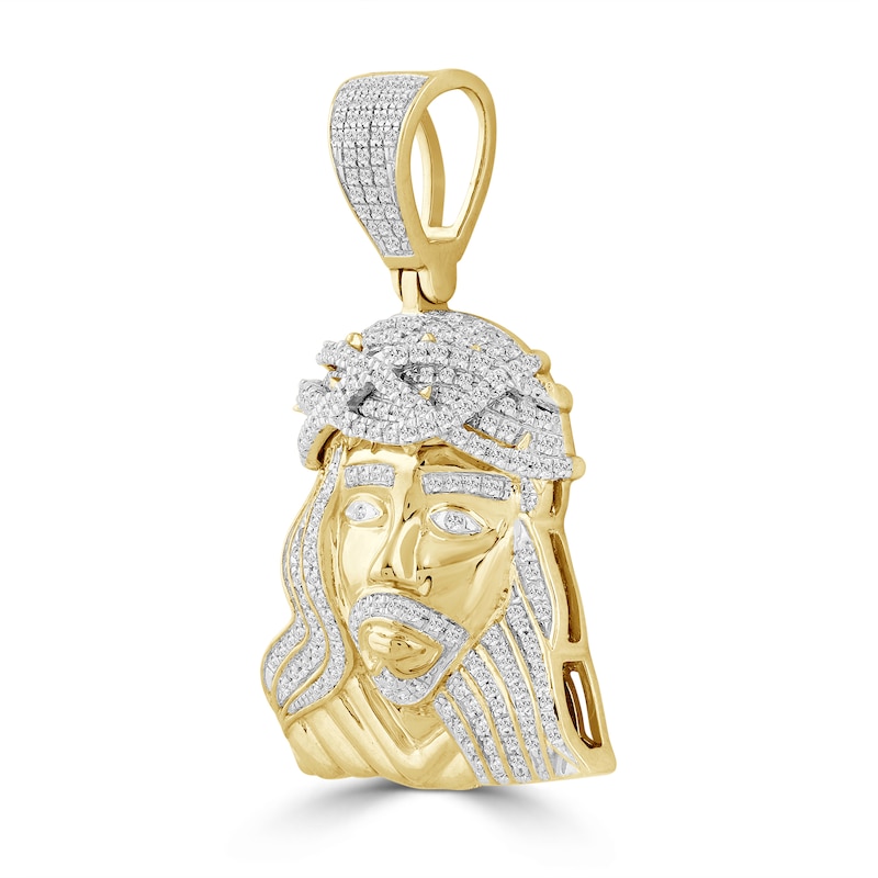 Main Image 3 of 1/2 CT. T.W. Diamond Jesus Head Necklace Charm in 10K Gold