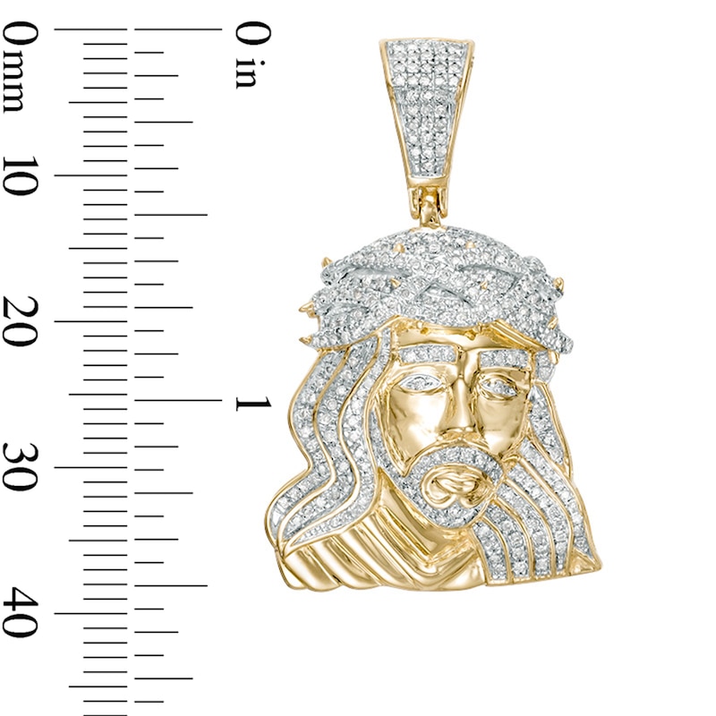 Main Image 4 of 1/2 CT. T.W. Diamond Jesus Head Necklace Charm in 10K Gold