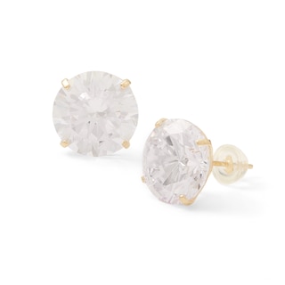 14k Yellow Gold Solitaire Round Cubic Zirconia CZ Stud Earrings with Gold  butterfly Pushbacks