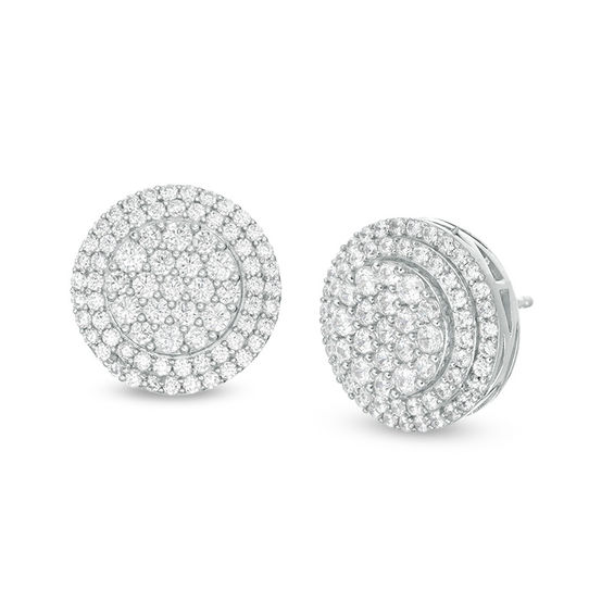 Cubic Zirconia Composite Double Frame Stud Earrings in Sterling Silver