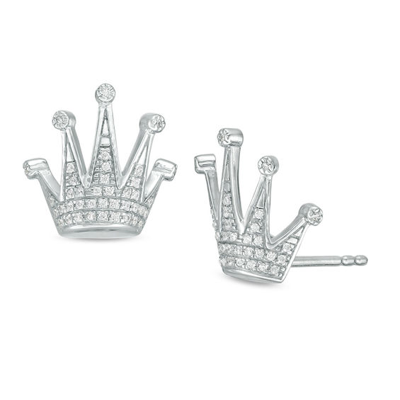 Cubic Zirconia Composite Crown Stud Earrings in Sterling Silver