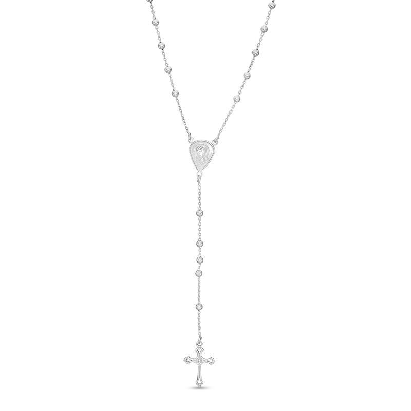 Main Image 1 of Made in Italy Textured Rosary Bead Necklace in Solid Chain and Hollow Beads Sterling Silver - 26.5&quot;