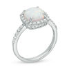 Thumbnail Image 1 of 8mm Cushion-Cut Lab-Created Opal and Cubic Zirconia Frame Ring in Sterling Silver - Size 7