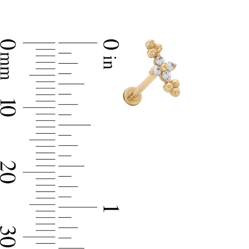 Main Image 4 of 14K Solid Gold CZ Flower Double Bead Trio Crawler Stud - 18G 5/16&quot;