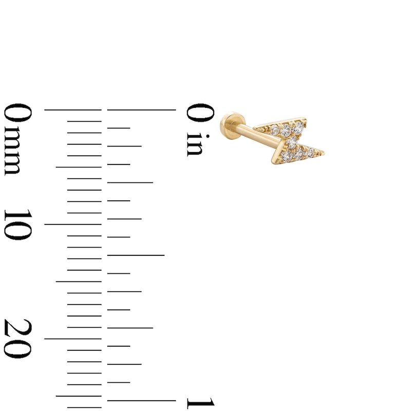 Main Image 2 of 14K Tube Gold CZ Lightning Bolt Stud - 18G 5/16&quot;