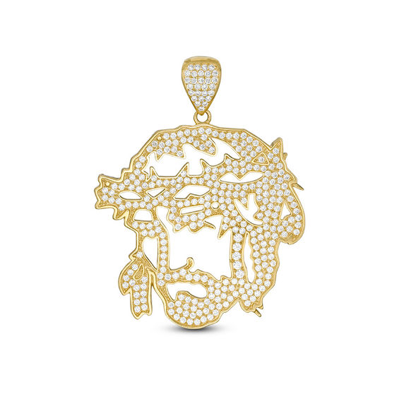 Cubic Zirconia Pavé Jesus Head Cut-Out Necklace Charm in 10K Gold