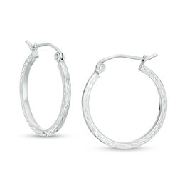 20mm Diamond-Cut Square Hoop Earrings in 14K Tube Hollow White Gold